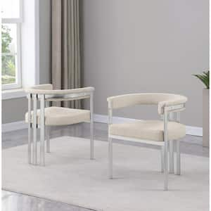 Raymond Cream Color Matte Brushed Chrome Base Boucle Fabric Side Chair Set of 2