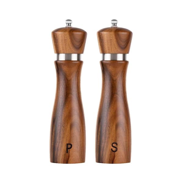 Acacia Wood Salt and Pepper Grinder Set with Ceramic Core and Adjustable Coarseness, 8 in, 2-Pack