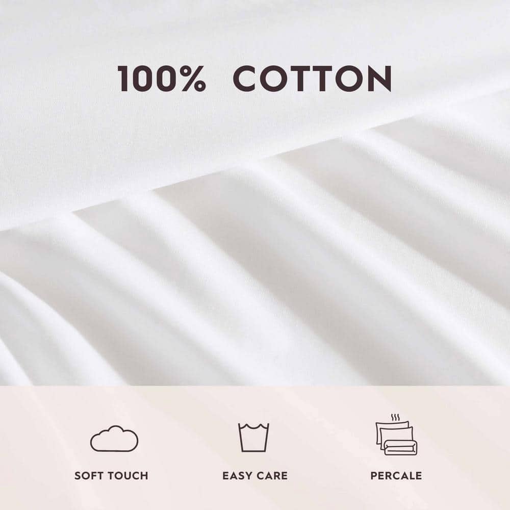 Twin Blue Cotton Percale Embroidered Sheet Set
