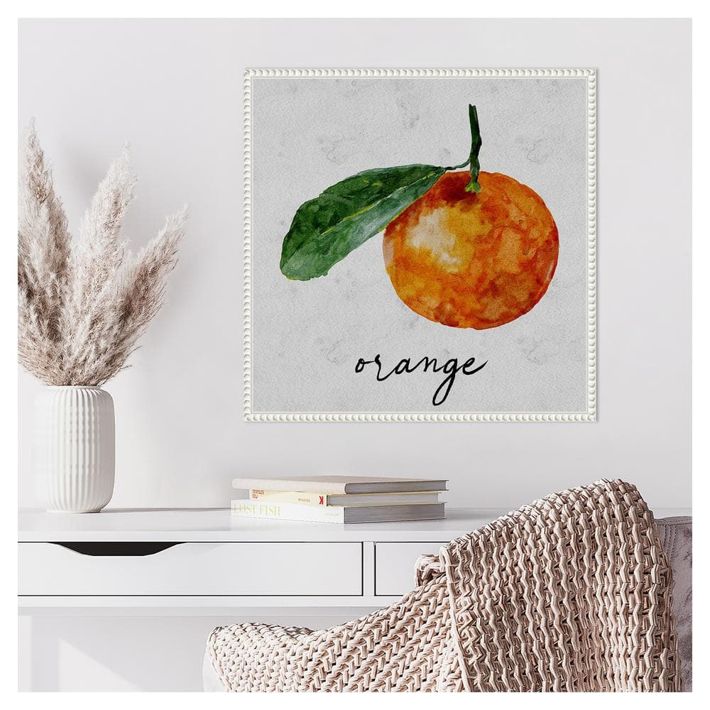Summertime Citrus I Watercolor Orange Canvas Print with White Frame