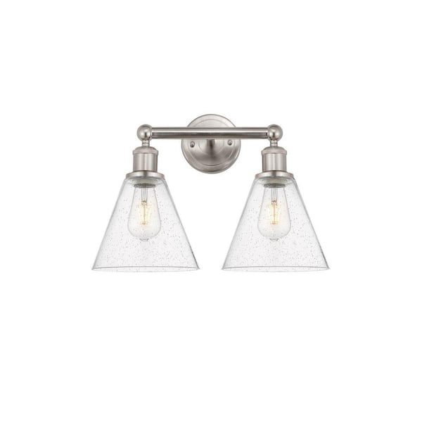 Berkshire 17 in. 2-Light Satin Nickel Vanity Light with Glass Shade
