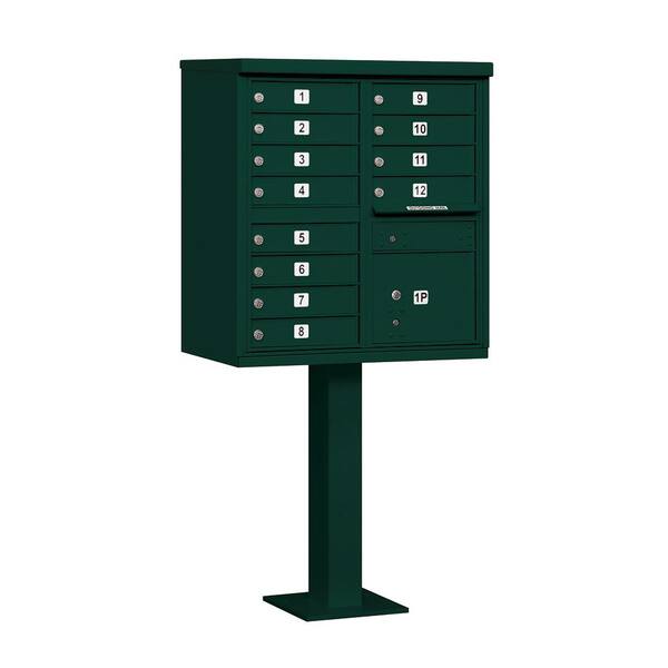 Salsbury Industries Green USPS Access Cluster Box Unit with 12 A Size Doors and Pedestal