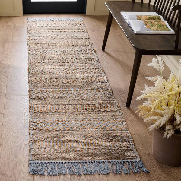 Natural Fiber 2 ft. x 9 ft. Natural/Gray Tribal Runner Rug
