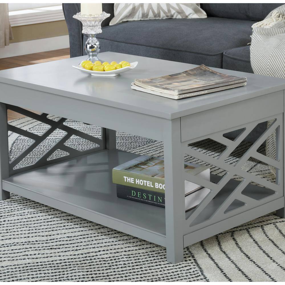 Gray Rectangular Wood Coffee Table with Storage