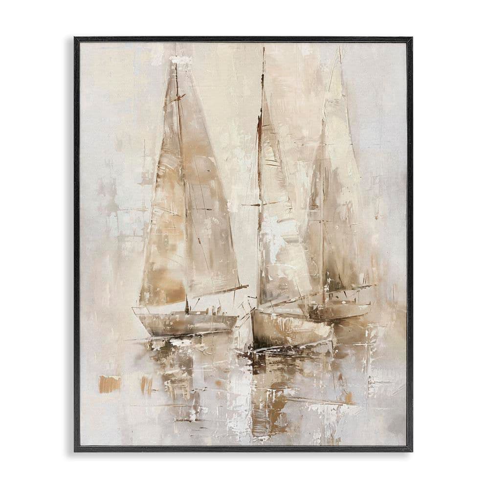 Neutral Sailing on Sea by Nina Blue Black Framed Coastal Giclee Art Print 14 in. x 11 in.
