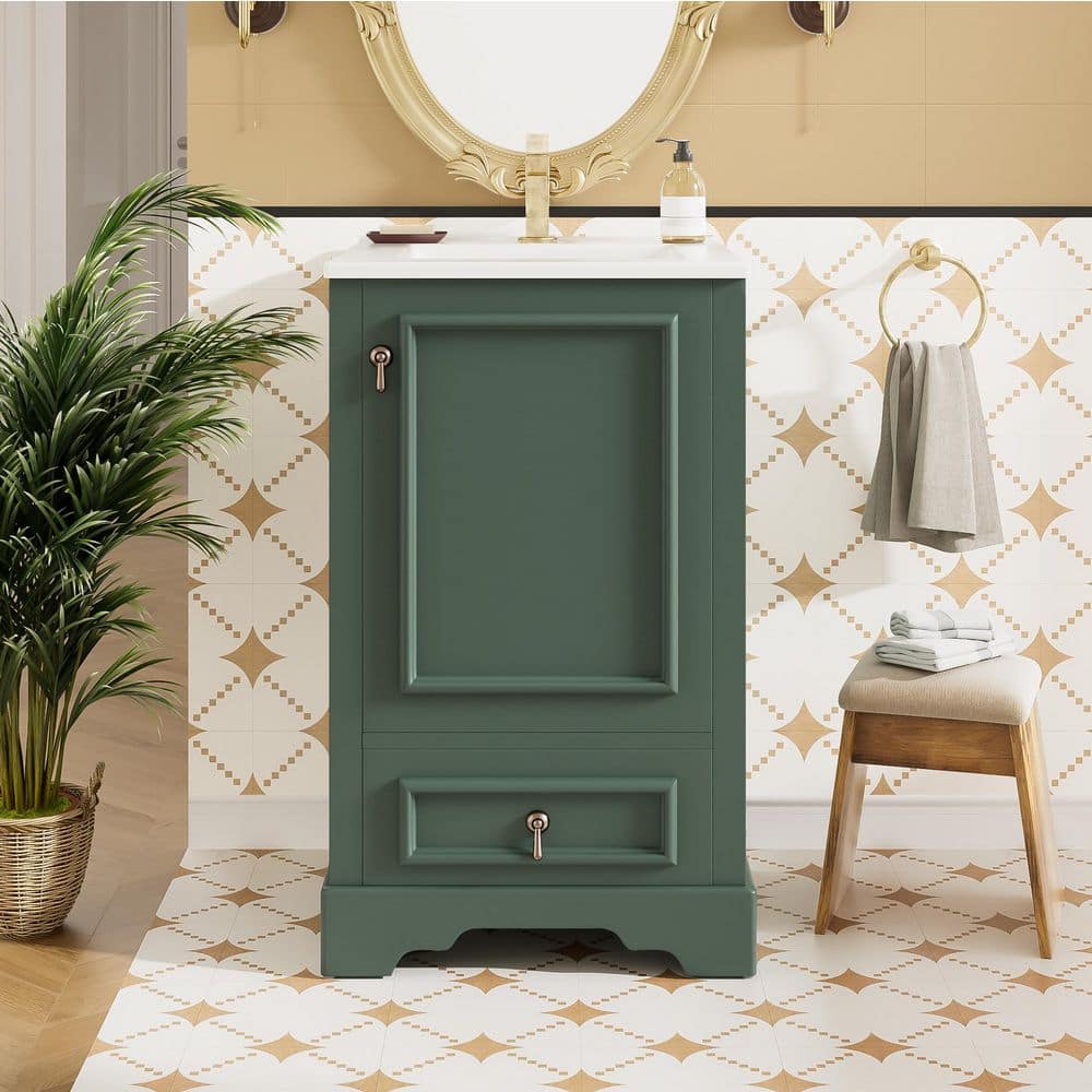 20 in. Single Sink Freestanding Green Bath Vanity with White Ceramic Sink Top price history on PriceWatchPro