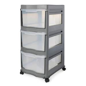 Classic Gray 3 Shelf Storage Container Organizer Plastic Drawers 15.5 x 27.75 in.