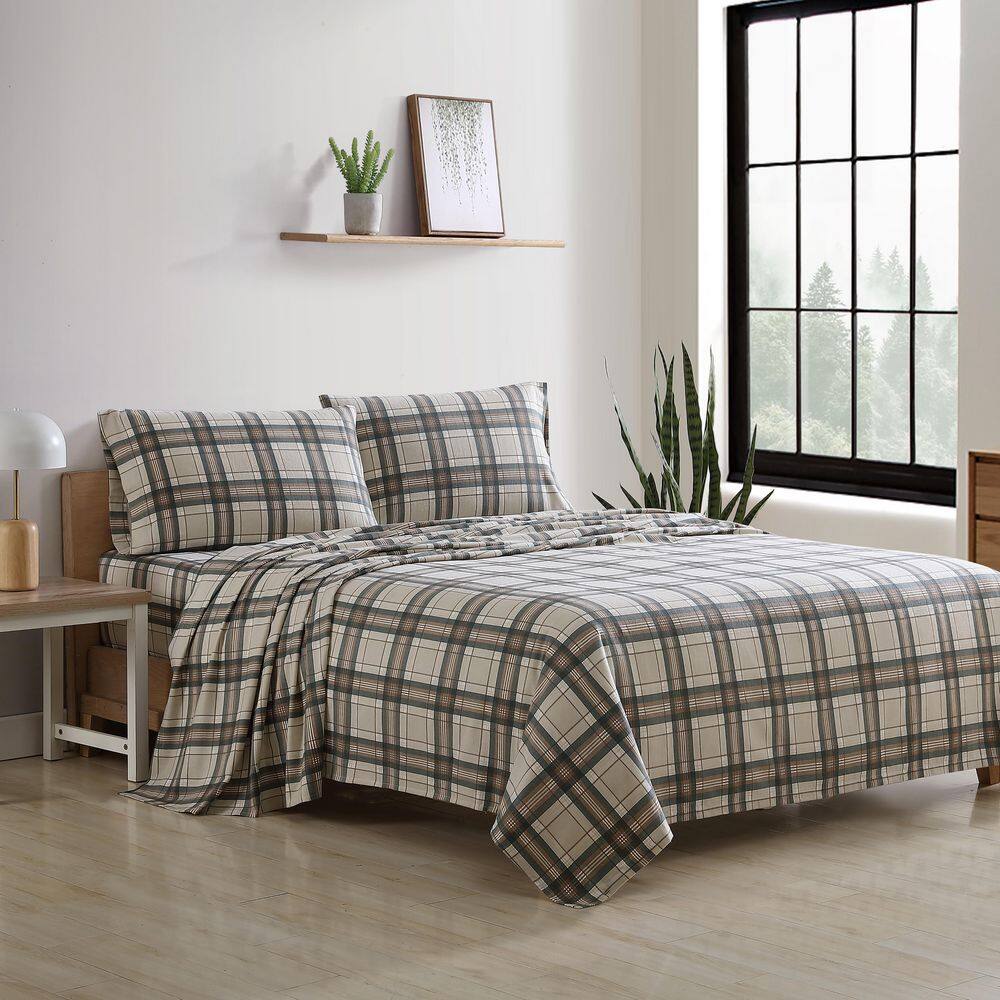 Edgewood Gray Plaid Cotton Flannel Queen Sheet Set