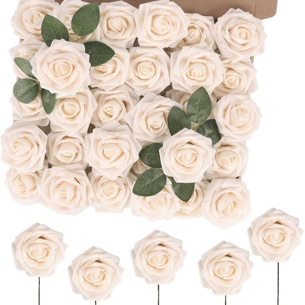 60-Piece 7 in. Beige Real Touch Artificial Fake Flowers with Stem Foam Roses HAHD375 - The Home Depot 60-Piece 7 in. Beige Real Touch Artificial Fake Flowers with Stem Foam Roses HAHD375 - The Home Depot