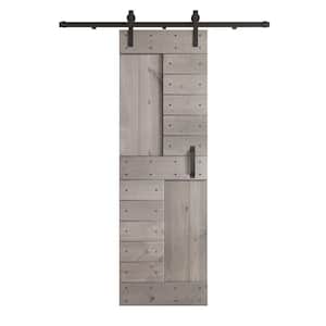 S Series 30 in. x 84 in. Light Grey DIY Knotty Wood Sliding Barn Door with Hardware Kit