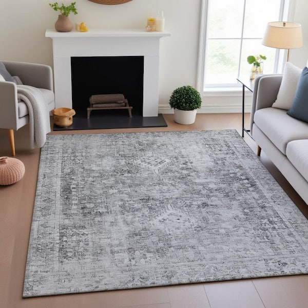 Mayfield Premium Machine Washable Abstract AMF1229 Charcoal 8 ft. x 10 ft. Area Rug