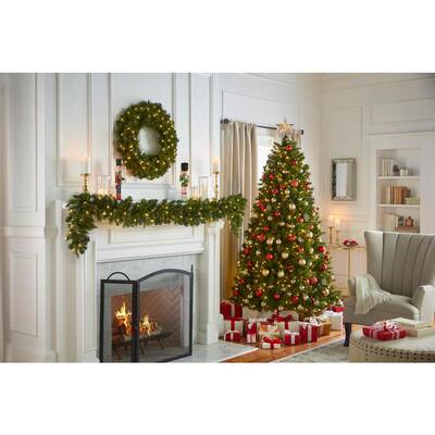 30 in. Wesley Long Needle Pine Pre-Lit LED Artificial Christmas Wreath 50 Warm White Lights