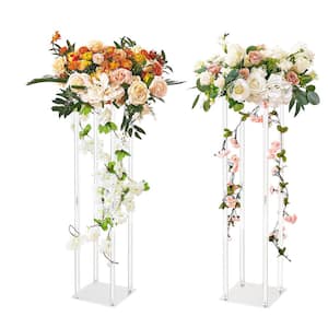 2 PCS 31.5 in./80 cm High Wedding Flower Stand With Acrylic Laminate Acrylic Vase Column Geometric Centerpiece Stands