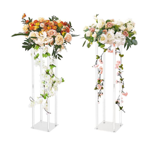 VEVOR 2 PCS 31.5 in./80 cm High Wedding Flower Stand With Acrylic Laminate Acrylic Vase Column Geometric Centerpiece Stands