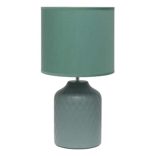 Simple Designs 17.25 in. Touch of Chevron Ceramic Table Lamp with Matching Drum Shade for Living Room, Bedroom, Office, Seafoam Green