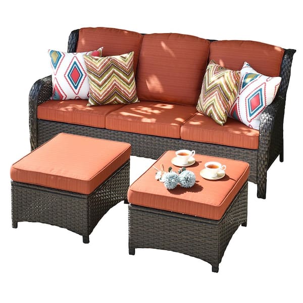 XIZZI Erie Lake Brown 5-Piece Wicker Outdoor Patio Conversation Seating Sofa  Set with Orange Red Cushions NTC805HDRE - The Home Depot