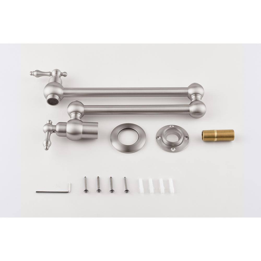 Brushed Nickel Dual-Arm Wall Mount Pot Filler Faucet