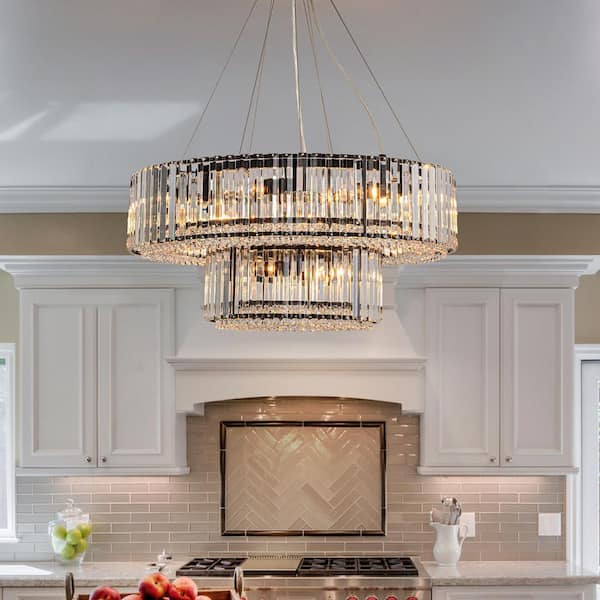 Orillia Contemporary 26 in. 12-Light Black 2-Tier Crystal Ring Chandelier