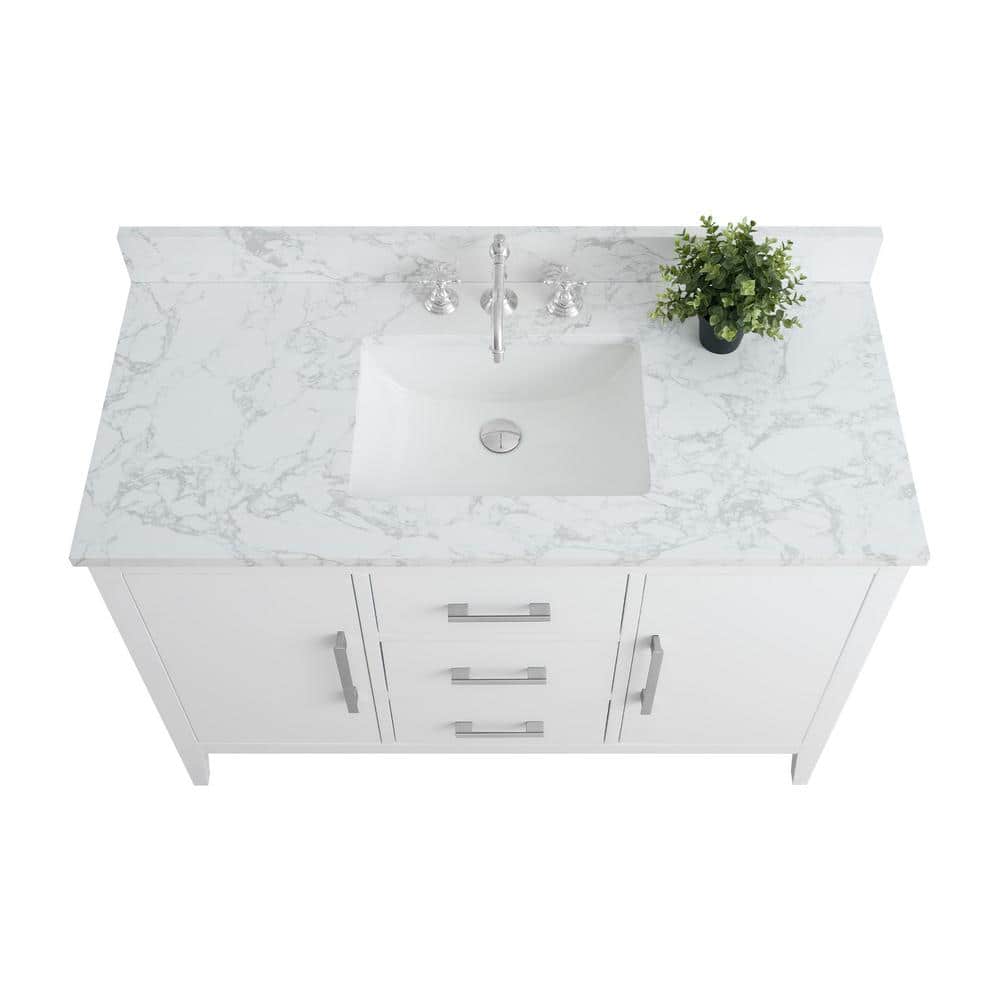 48'' White Single Bathroom Vanity with Engineered Marble Top