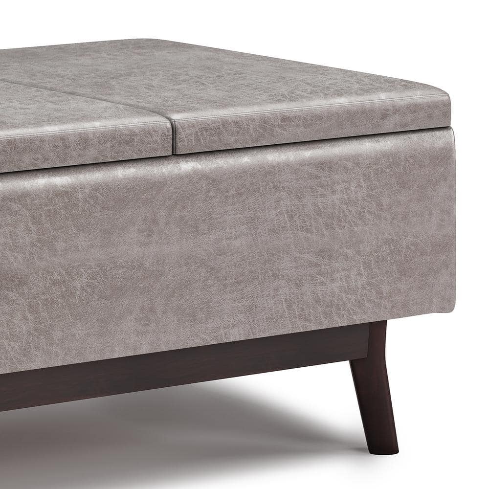 Owen Mid Century Modern Distressed Grey Storage Ottoman with Tray Top