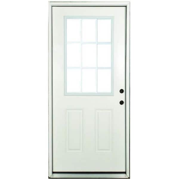 Steves & Sons 32 in. x 80 in. Element Series 9-Lite External Grille Left-Hand White Primed Steel Prehung Front Door