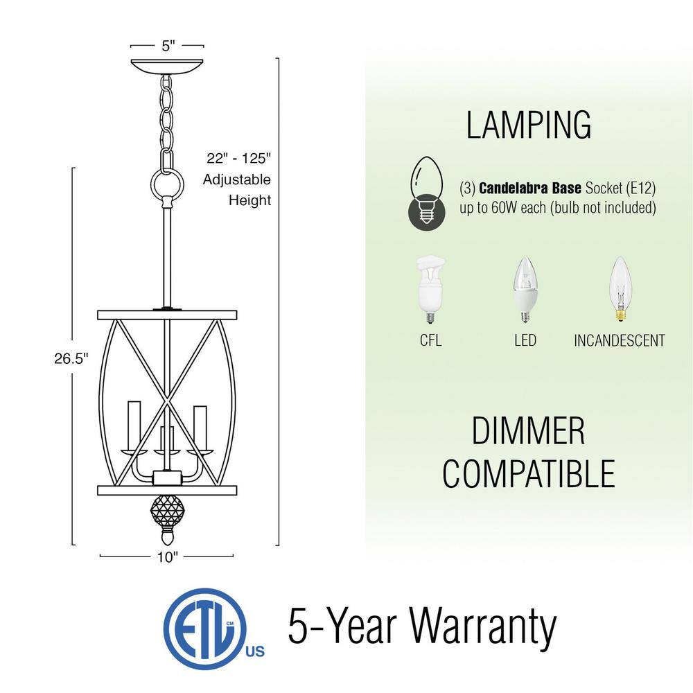 Elegant Brushed Nickel 3-Light Crystal Cage Pendant Chandelier