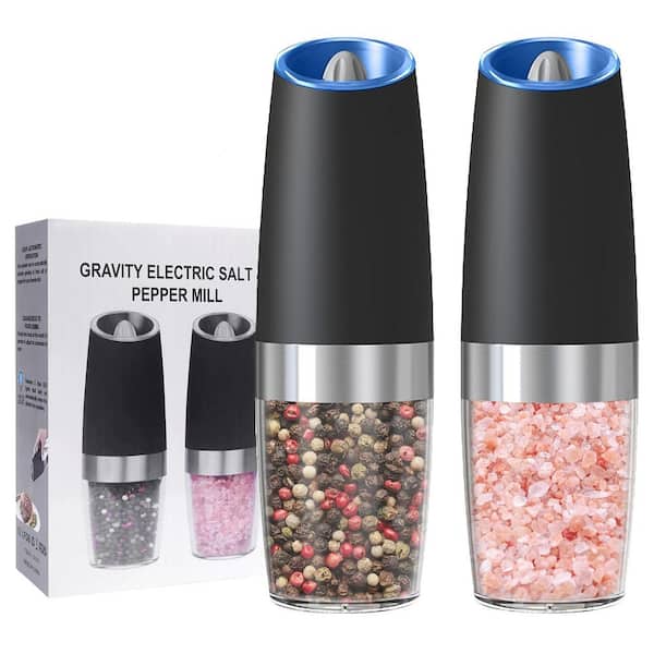 Electric Gravity Salt and Pepper Grinder Set of 2, Adjustable Coarseness, LED Light, Black, for Kitchen and Dining