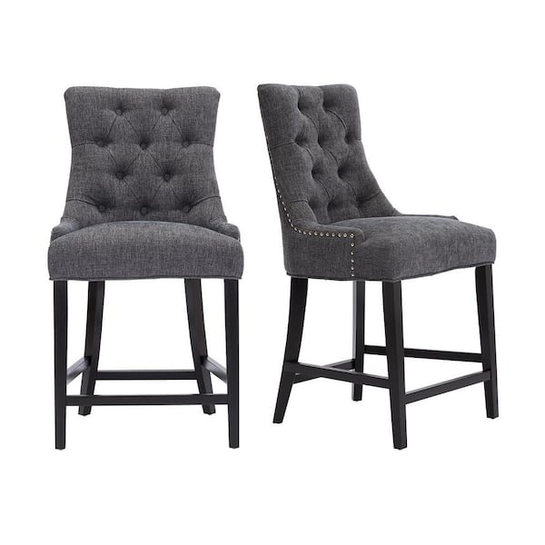 Bakerford Charcoal Gray Upholstered Counter Stool with Tufted Back (Set of 2)
