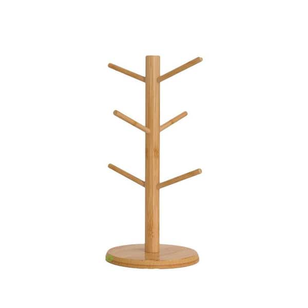 Bamboo Series 6-Hook Black Mug Tree Thicker Base Countertop Coffee Cup Stand Space Saving Multi-Functional Holder