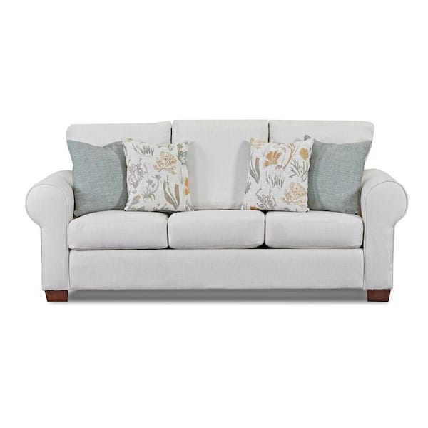 American Furniture Classics Beaujardin 88 in. Wide Cream Washed Tweed Polyester Queen Size Sofa Bed with 4-Decorative Pillows