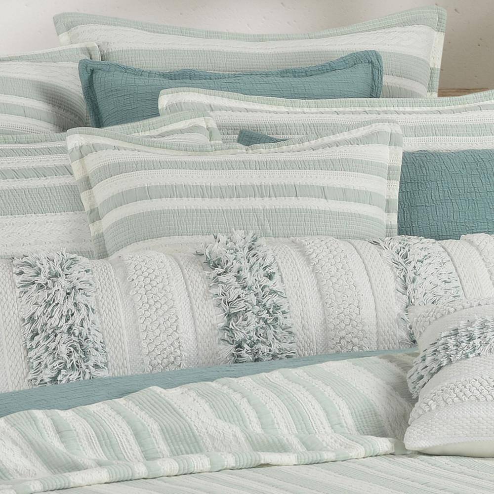 Aqua Blue and White Cotton-Blend Box Throw Pillow