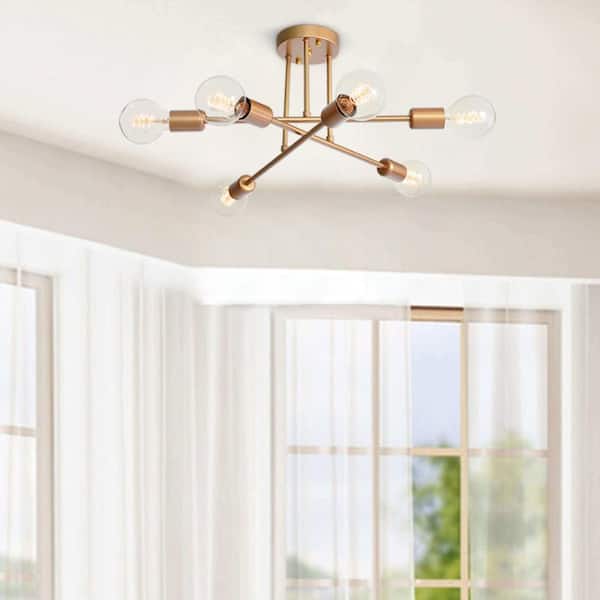RRTYO Elektra 23.62 in. 6-Light Champagne Gold Semi-Flush Mount