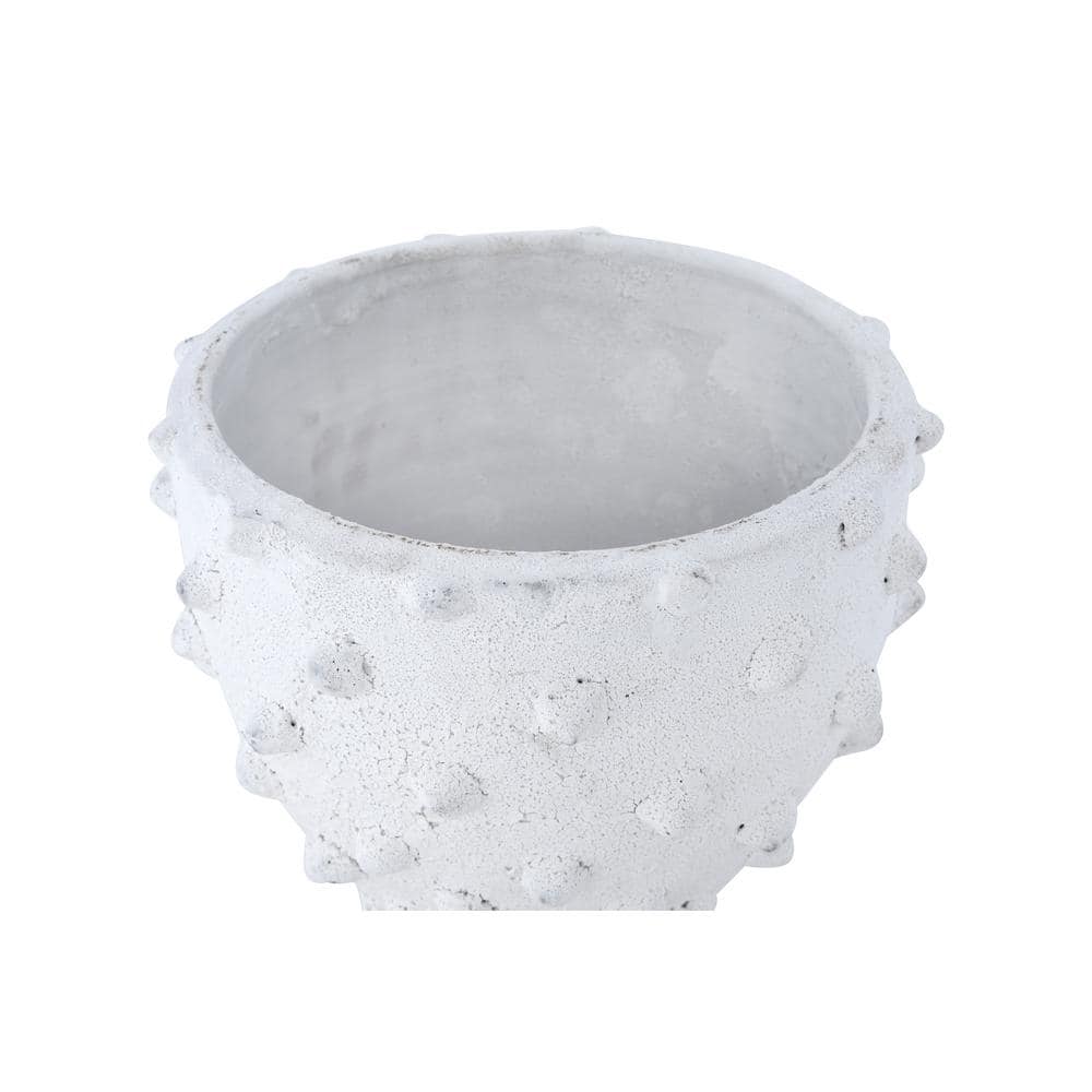 White Textured Terracotta Planter with Pointed Polka Dots