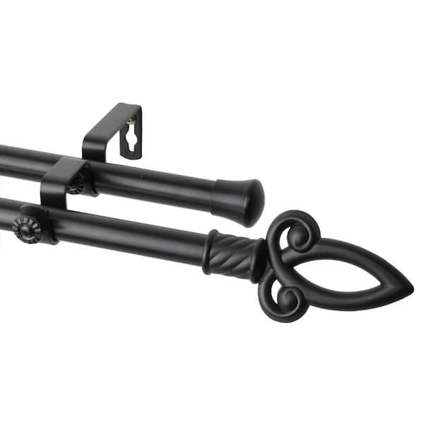 Rod Desyne 48 in. x 84 in. Crest Double Curtain Rod Set in Black