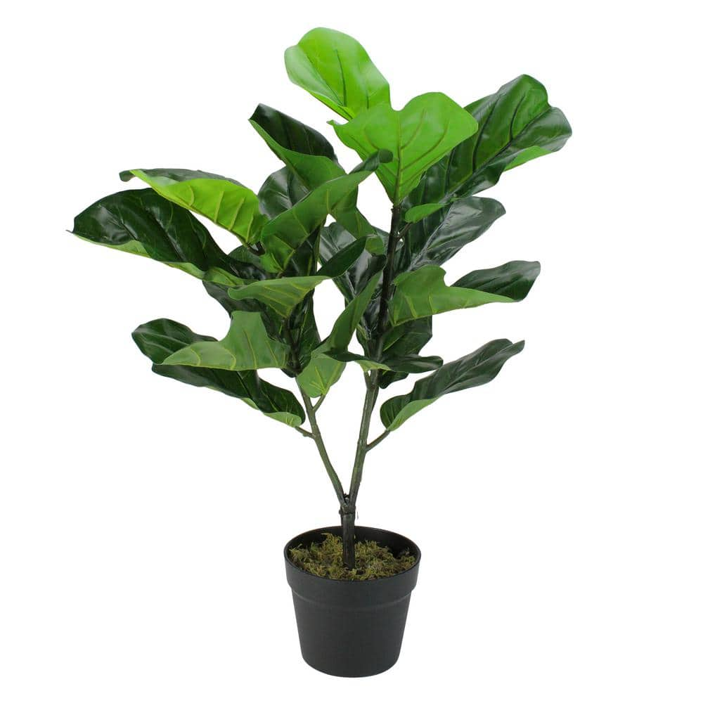 Northlight 29 in. Dark Green Artificial Fiddle Leaf Fig Potted Plant ...