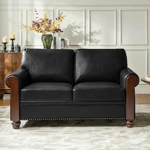 Carina 59 in. Curved Arm Loveseat Sofa with Nailhead Trim in Black