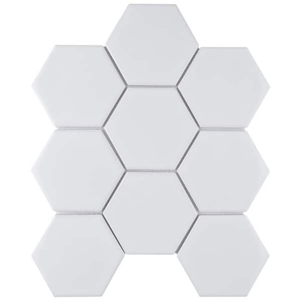 Merola Tile Metro Super 4 in. Hex Glossy White 10 in. x 11-1/2 in. Porcelain Mosaic Tile (8.2 sq. ft./Case)