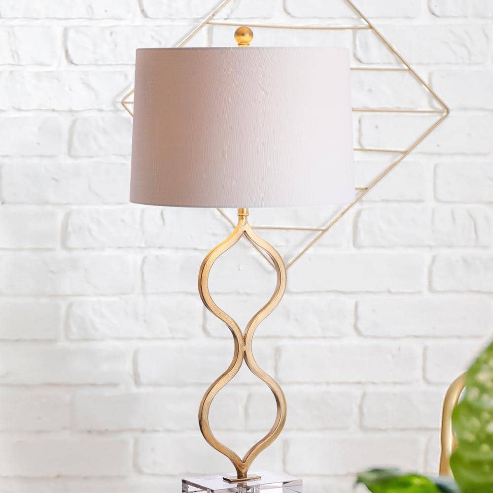 Elegant Gold Leaf 31.5" Table Lamp with White Linen Shade