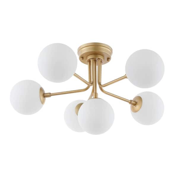 Olivier Parisian 24 in. 6-Light Globe Modern Industrial Iron Bistro LED Semi Flush Mount, Gold