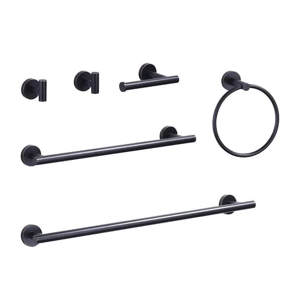 6-Piece Wall Mounted Stainless Steel Bath Hardware Set with Towel Bars, Towel Ring, Towel Hooks in Oil Rubbed Bronze