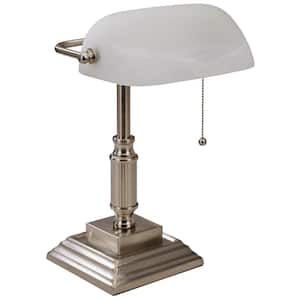 14.8 in. Satin Nickel Indoor Bankers Lamp with LED Bulb