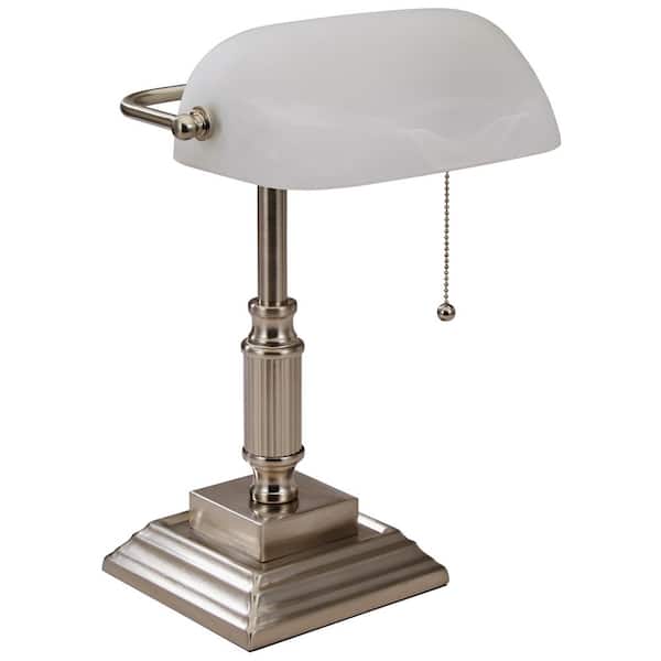 Unbranded 14.8 in. Satin Nickel Indoor Bankers Lamp with LED Bulb