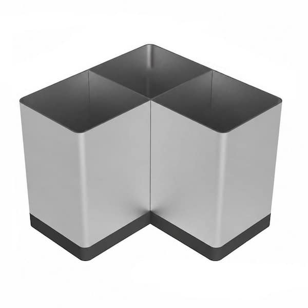 Silvery Iron Corner Kitchen Utensil Holder for Countertop with 3 Compartments and Space-Saving Design