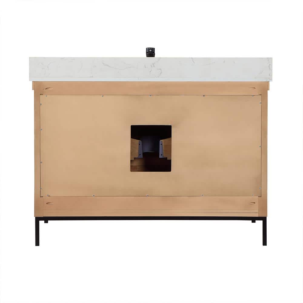 Kesia 48" Brown Pine Single Bathroom Vanity with White Stone Countertop