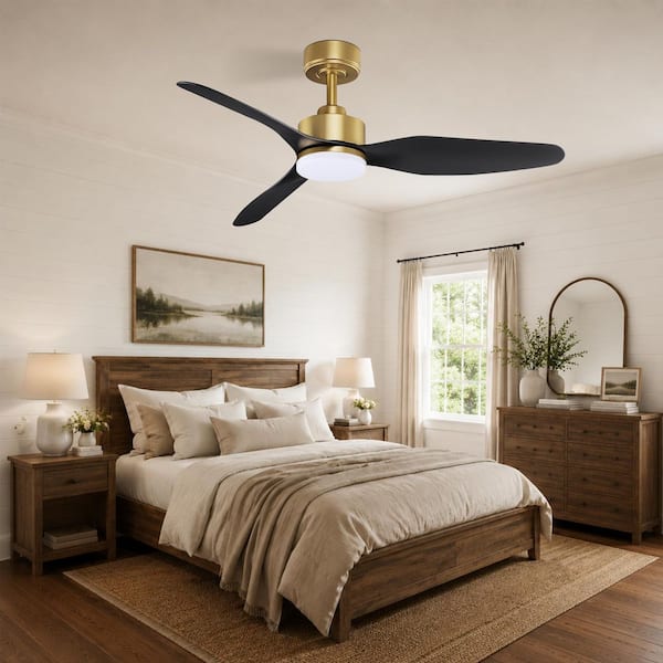 48 in. Smart Outdoor Indoor Gold Black Ceiling Fans with LED Lights and Remote, WIFI Alexa App Workable, Quiet DC Motor