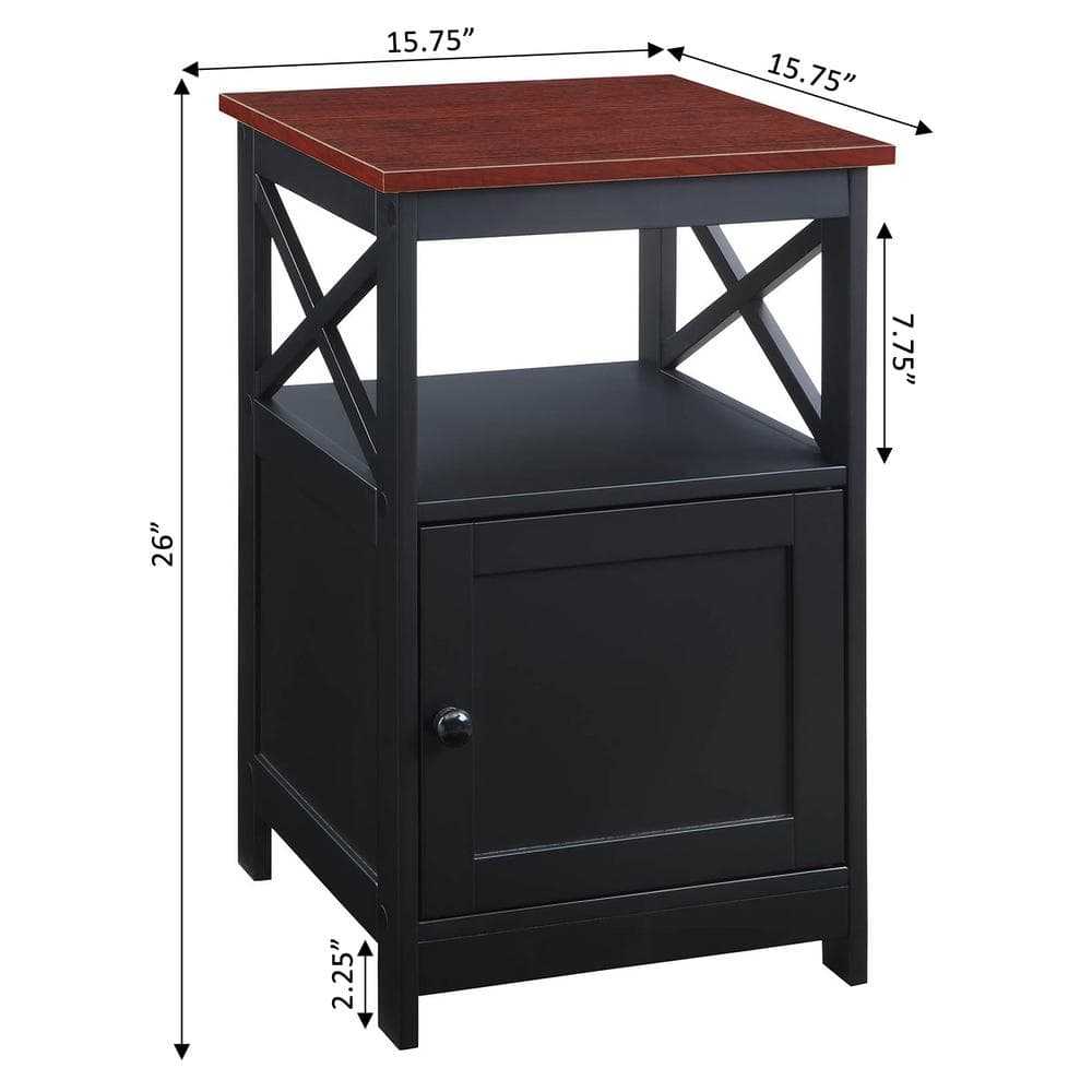 Cherry & Black Contemporary Square End Table with Cabinet Storage