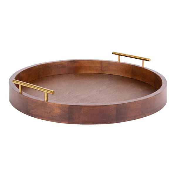 Kate and Laurel Lipton 3.25 in. W Round Walnut Brown Wood Decorative Tray