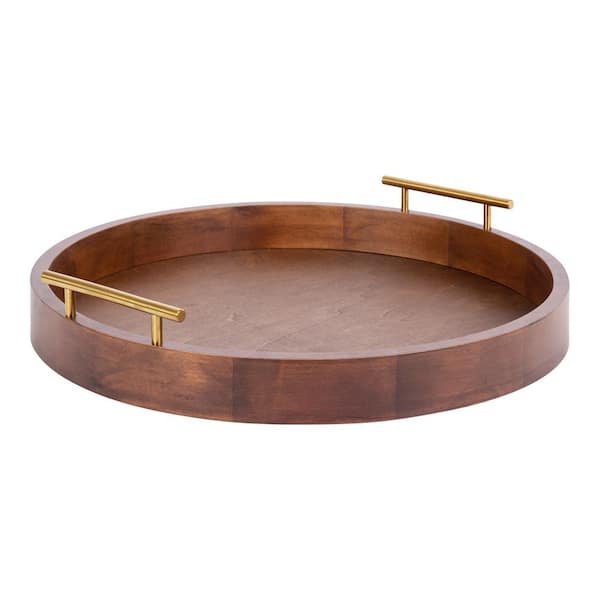 Kate and Laurel Lipton 3.25 in. W Round Walnut Brown Wood Decorative Tray