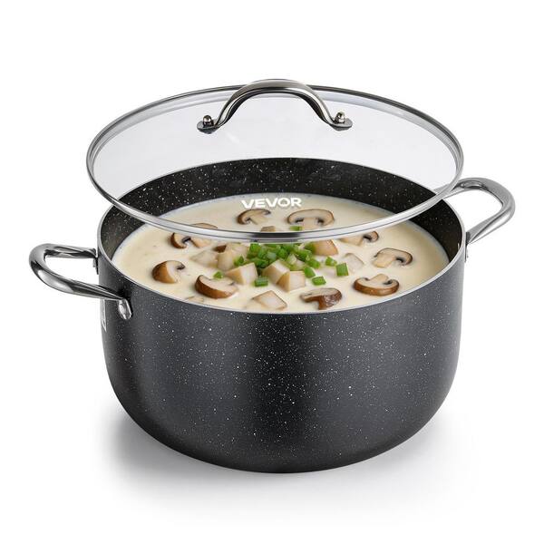 Aluminum Stock Pot, 12 qt. Nonstick Ceramic Coated Pot with Glass Lid, PFOA-Free, PFAS-Free, Compatible