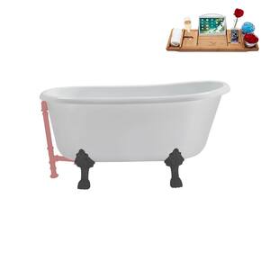 57 in. x 29.5 in. Acrylic Clawfoot Soaking Bathtub in Glossy White with Brushed GunMetal Clawfeet and Matte Pink Drain